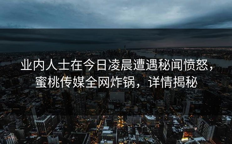 业内人士在今日凌晨遭遇秘闻愤怒，蜜桃传媒全网炸锅，详情揭秘